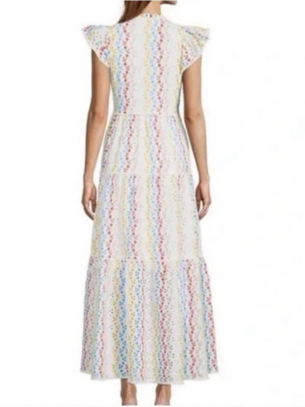 100% Cotton maxi dress Antonio Melani rainbow eyelet design - Picture 2 of 11